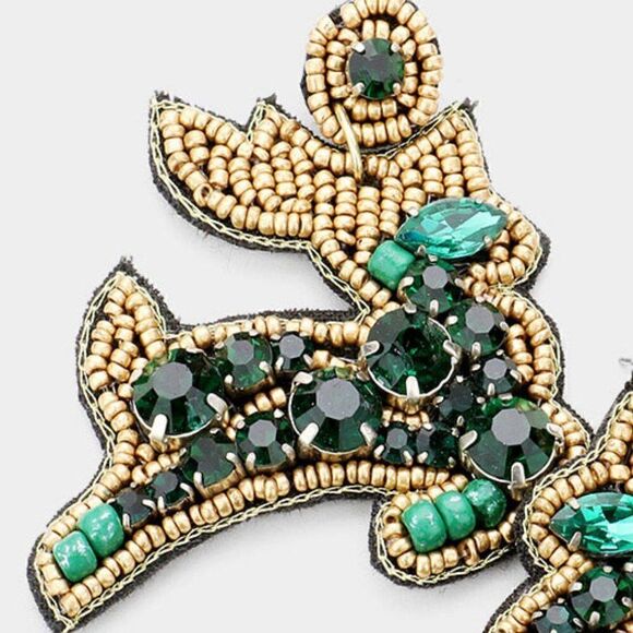 Reindeer Green Seed Bead Earrings NWT - Picture 3 of 6
